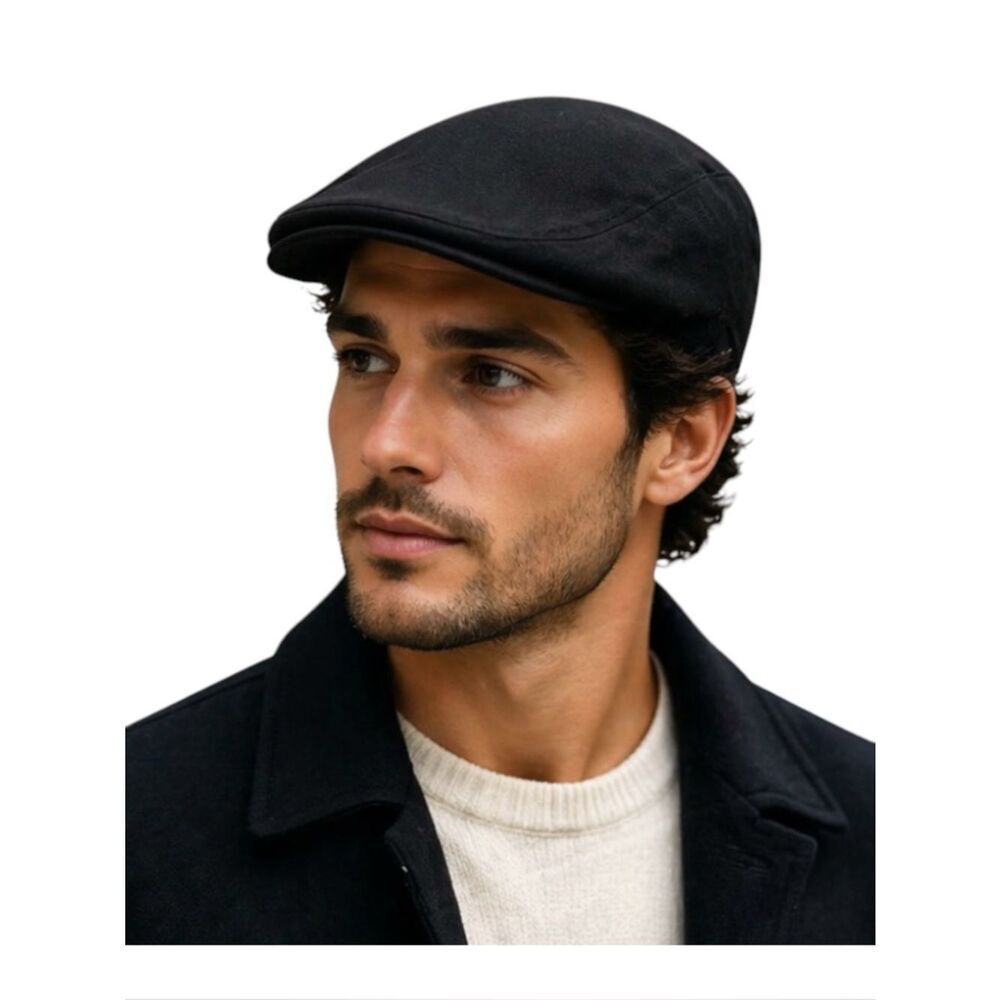 NWT Duluth Black Classic Minimalist Streetwear Flat Cap Metal Snaps Sz M